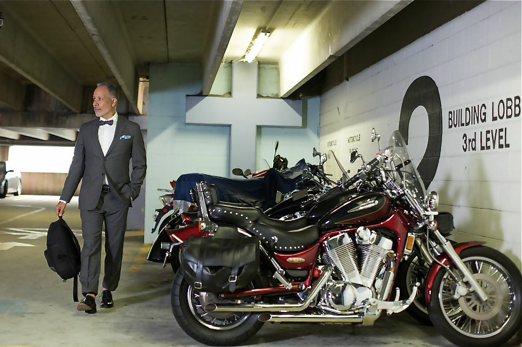  Suits &amp; Motorcycles photo shoot with Tomas Espinoza. Wearing Banana Republic. 