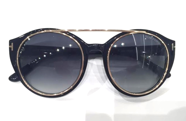    Tom Ford       Shiny Black Acetate Sunglasses with Gradient Blues Lenses    