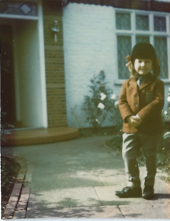 Outside the suburban Hendon house in my horse-riding gear, age five (Patricia Gucci)
