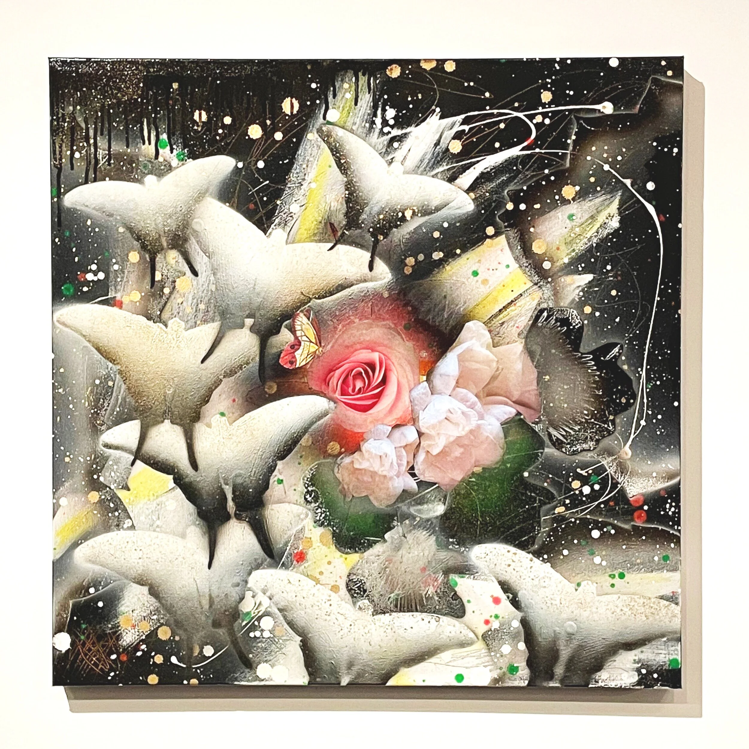 art, painting, mixed media, artist, floral, latinx, cuban art, gallery, home decor, abstract, gold, modern art, butterfly