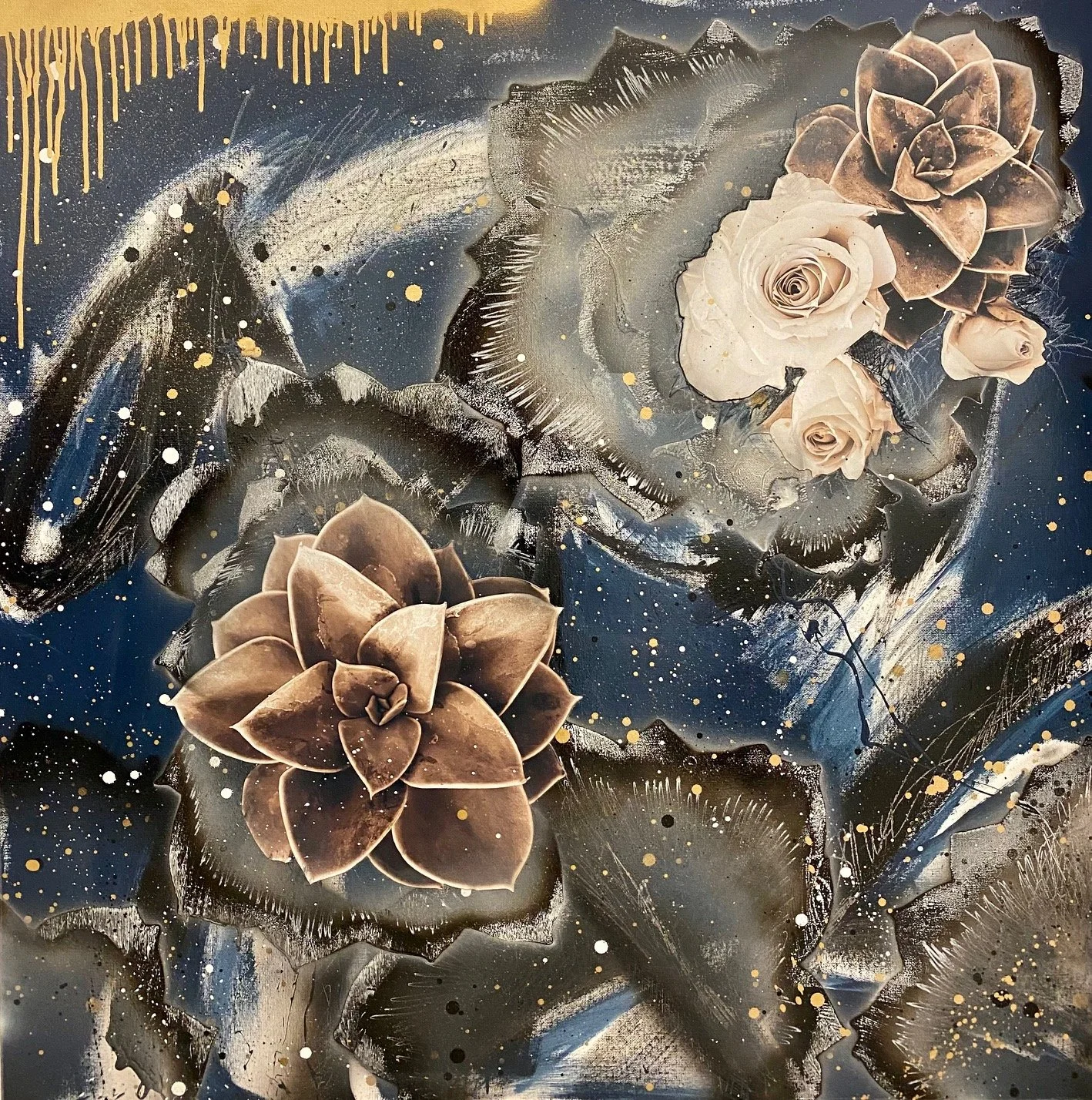 art, painting, mixed media, artist, floral, latinx, cuban art, gallery, home decor, abstract, gold, modern art