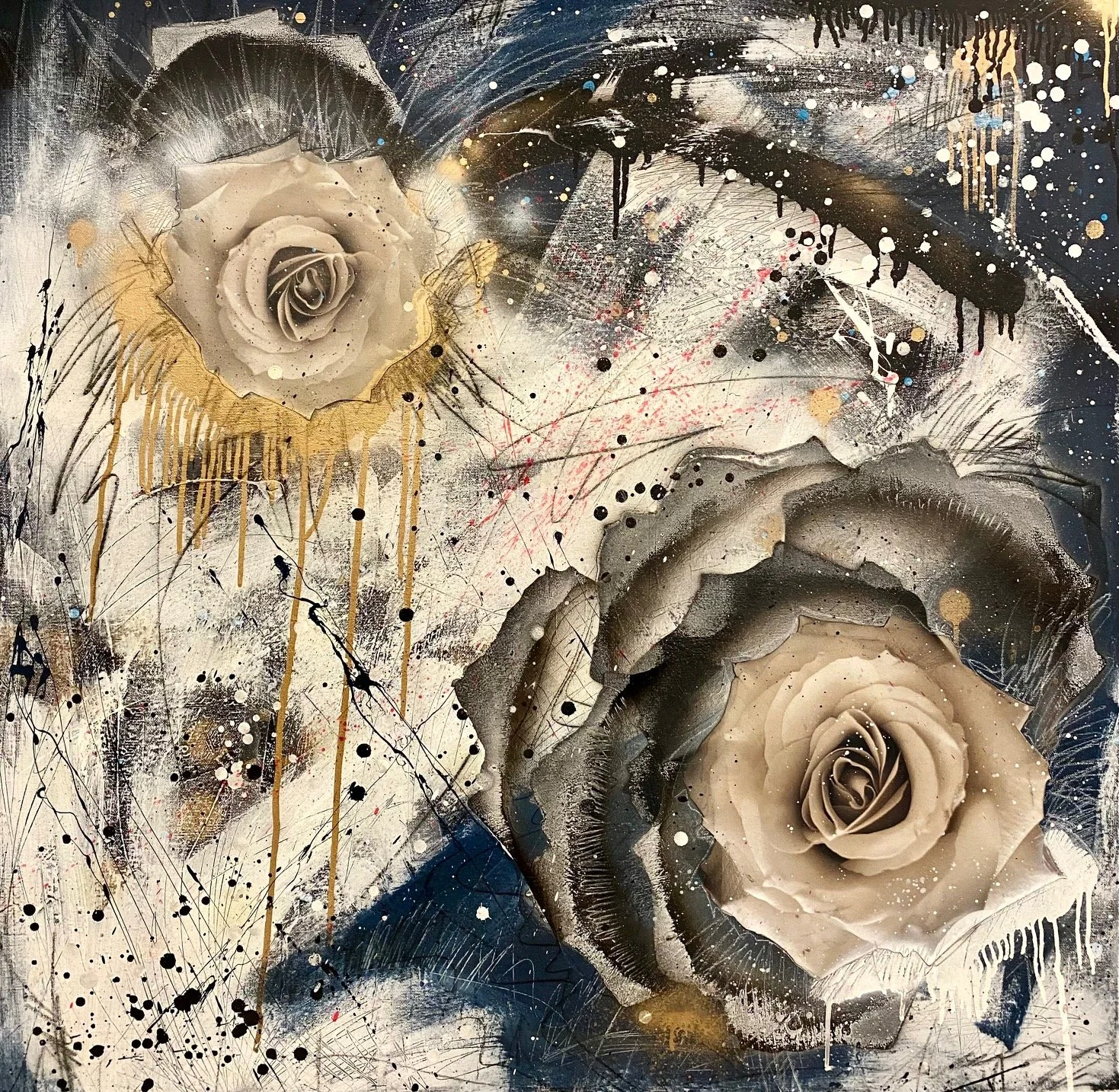 art, painting, mixed media, artist, floral, latinx, cuban art, gallery, home decor, abstract, gold, modern art