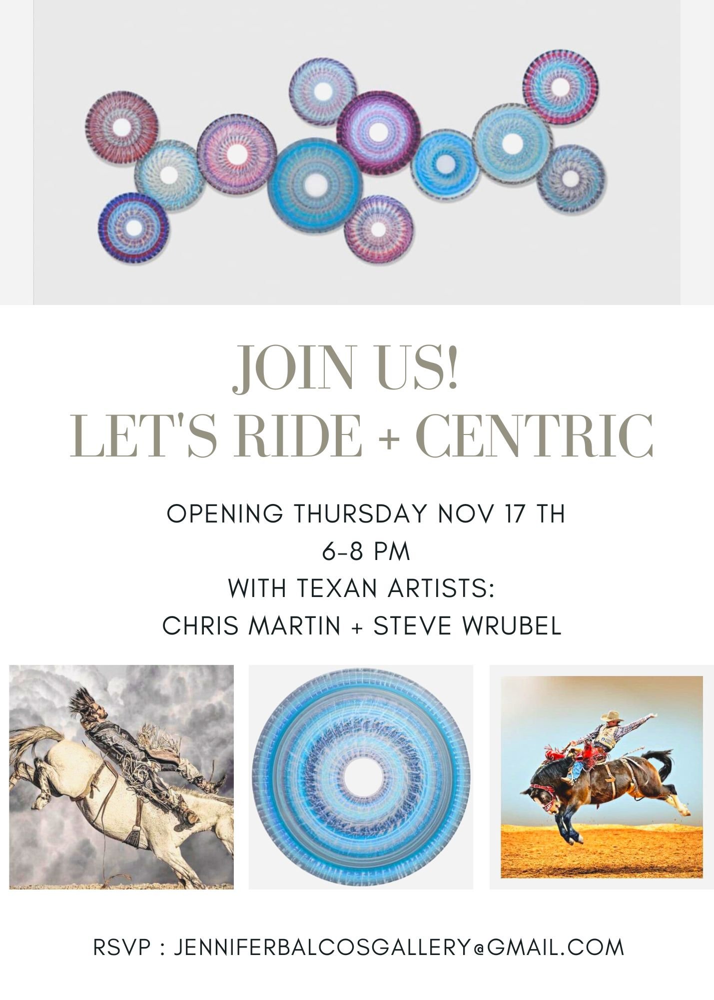 STEVE WRUBEL'S LET'S RIDE Exhibition | CHRISTOPHER MARTIN CENTRIC DISC COLLECTIONS Jennifer Balcos gallery