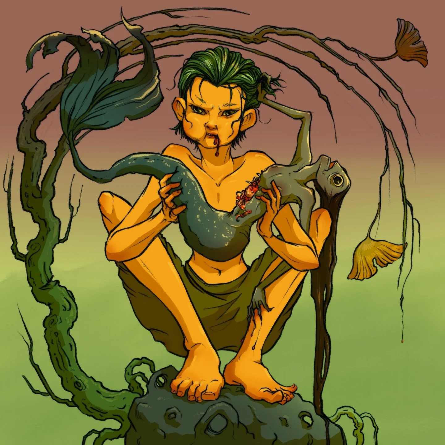 Maybe it’s because I had sushi last night or maybe because spooky season is around the corner but this weirdo came out of my head this morning 🤷🏻‍♀️🧜🏼 
Sending giant hugs to all 🫶
#shinyeonmoon #drawing #mermaid #poorunfortunatesouls