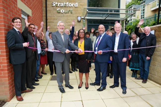 Councillor Richard Lewis (centre left), Leeds City Council’s executive member for regeneration, transport and planning, cut s the ribbon at Stratford Court assisted (from left to right) by Chapel Allerton ward councillor Eileen Taylor, Unity chief executive Ali Akbor and Leeds City Council chief executive Tom Riordan