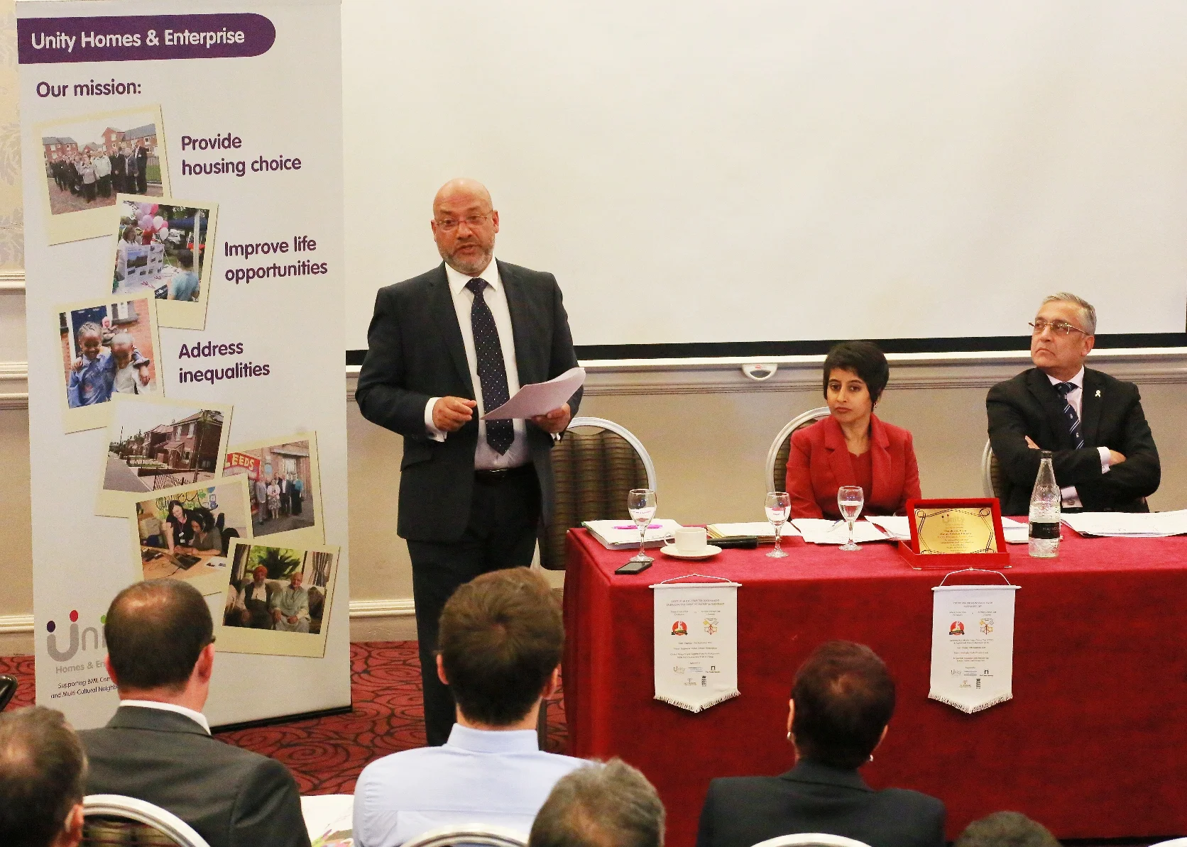 Chief executive Ali Akbor address the Unity Homes and Enterprise AGM at Headingley Cricket Ground 