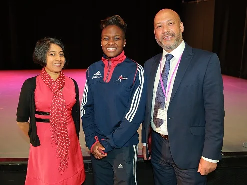 Ali Akbor, Unity Chief Executive, with double Olympic gold medalist Nicola Adams OBE and Unity Chair Shruti Bhargava