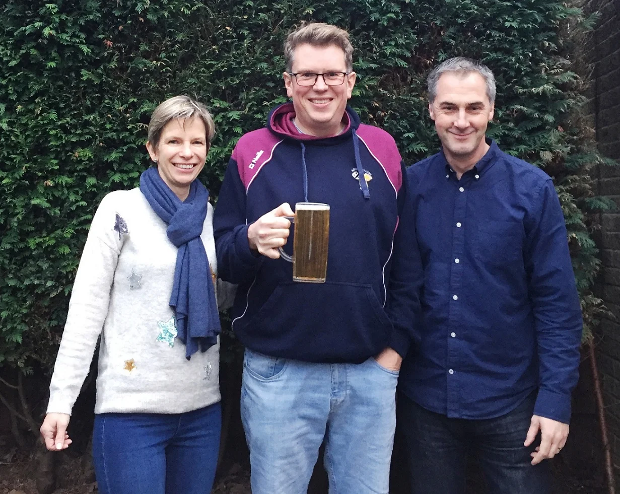 Rob Rattray (centre), organiser of the Aireborough RUFC Beer Festival, with Vanessa and Barry White of Vanbar Associates