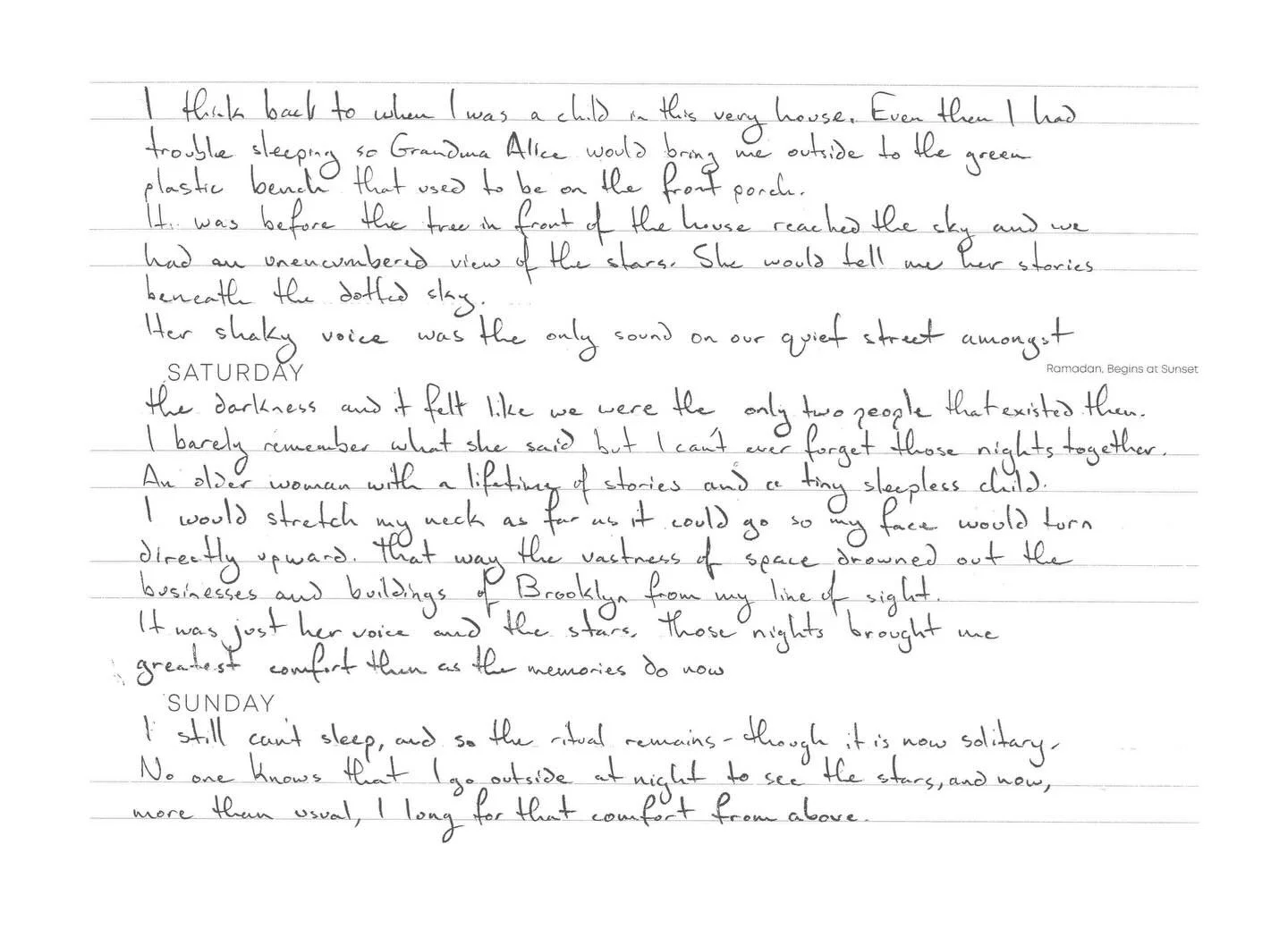 A scan of my notebook, and the neon piece pulled from that text. My practice mostly involves writing, reading and sketching. Editing. Editing. And more editing. 

I write regularly, and when a line or sentence stands out to me upon rereading it tends