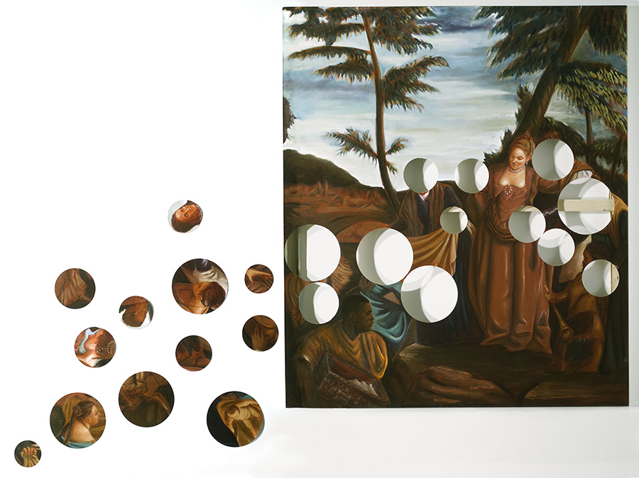  "Finding Moses" &nbsp;(2006)  Oil on canvas  7 x 6-12 ft, dimensions variable. Canvas is 6 ft wide. 