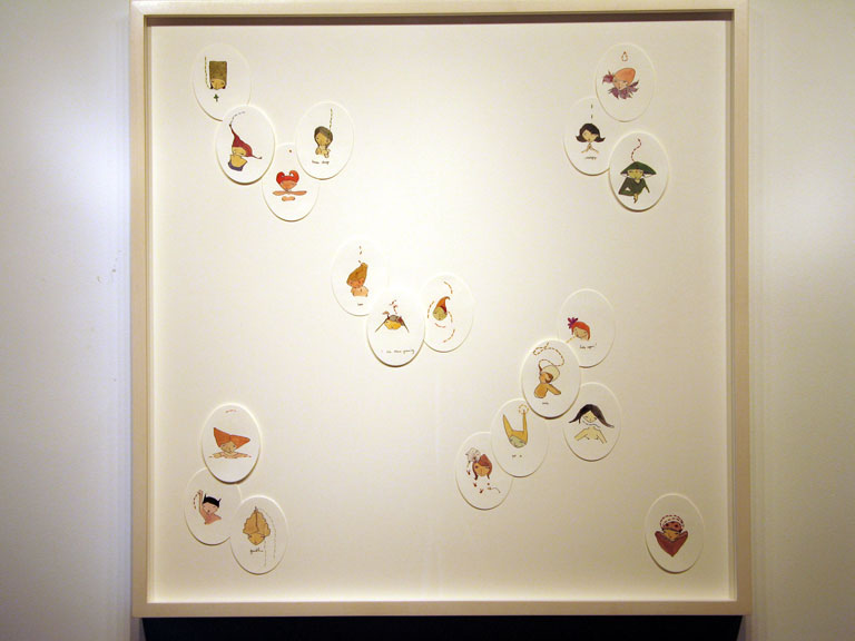  "Offerings 1" &nbsp;(2006)  Grouche, ink, thread on paper  30 x 30 in 