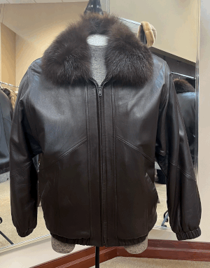 Rabbit-Lined Leather Jacket with Dyed Fox Collar — EilersFurs, est