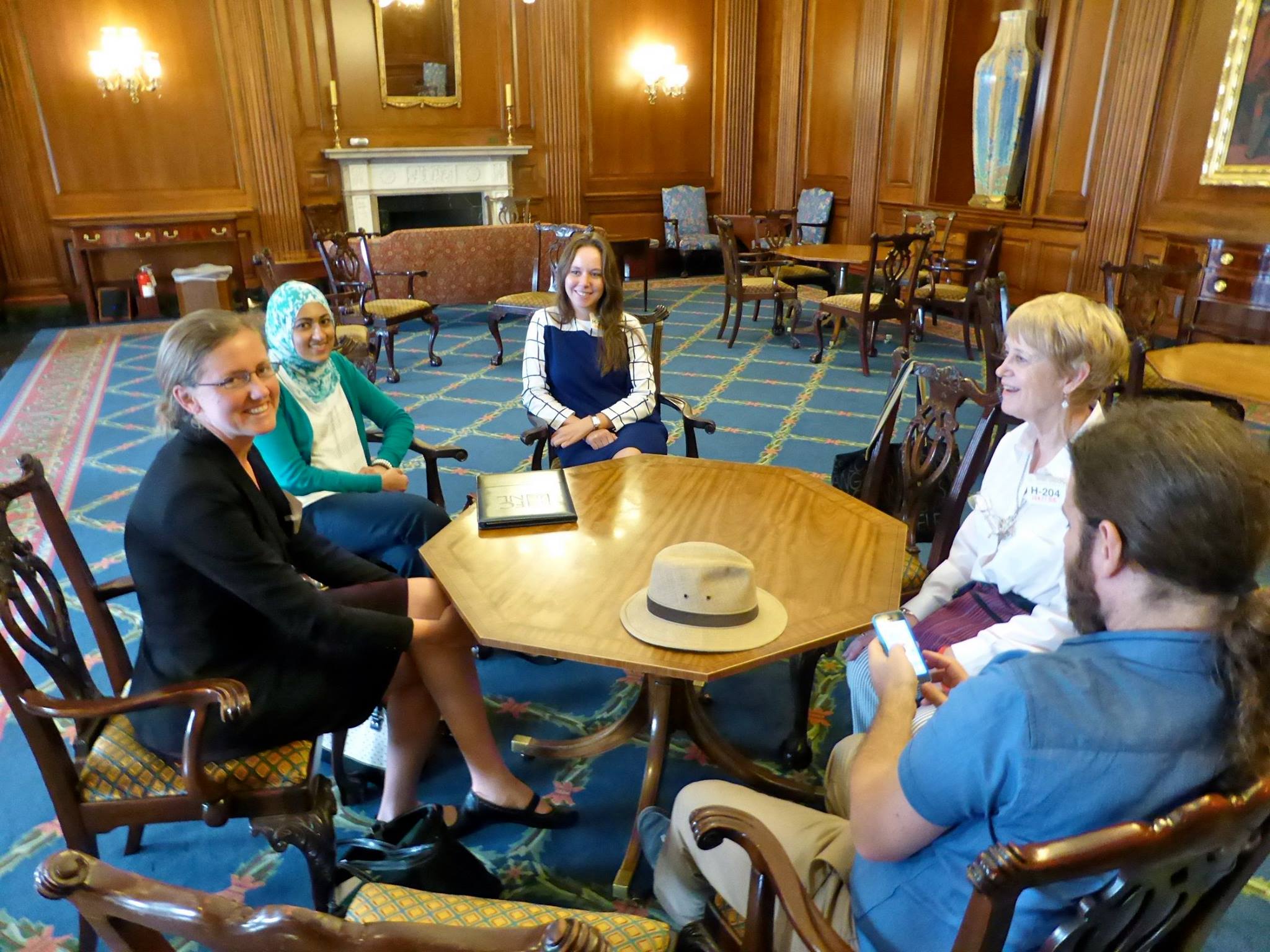 The RA team and the Friends Committee on National Legislation meet with House Minority Leader Nancy Pelosi's staff in the Capitol Building.