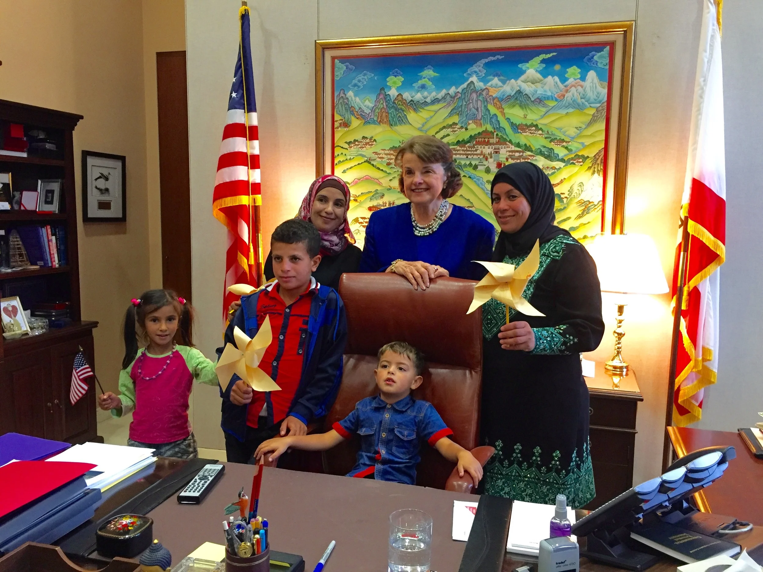 Senator Dianne Feinstein with families from Umm al-Kheir and Susiya in September 2015. 