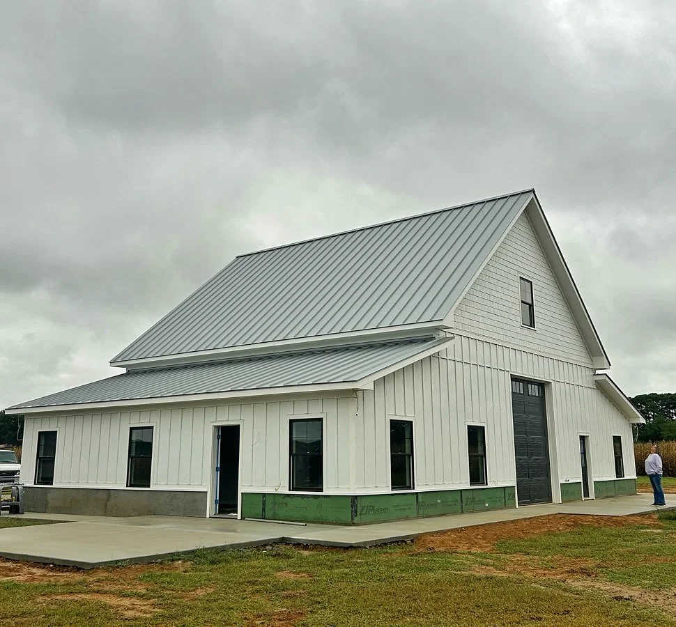 Cloudy days don&rsquo;t dim our progress ☁️
This barn still needs a few finishing touches (exterior stonework coming soon&hellip;), but we&rsquo;re excited to see it all coming together 🤩

#esva#northamptoncounty#machipongo#barndominium#barn#newcons