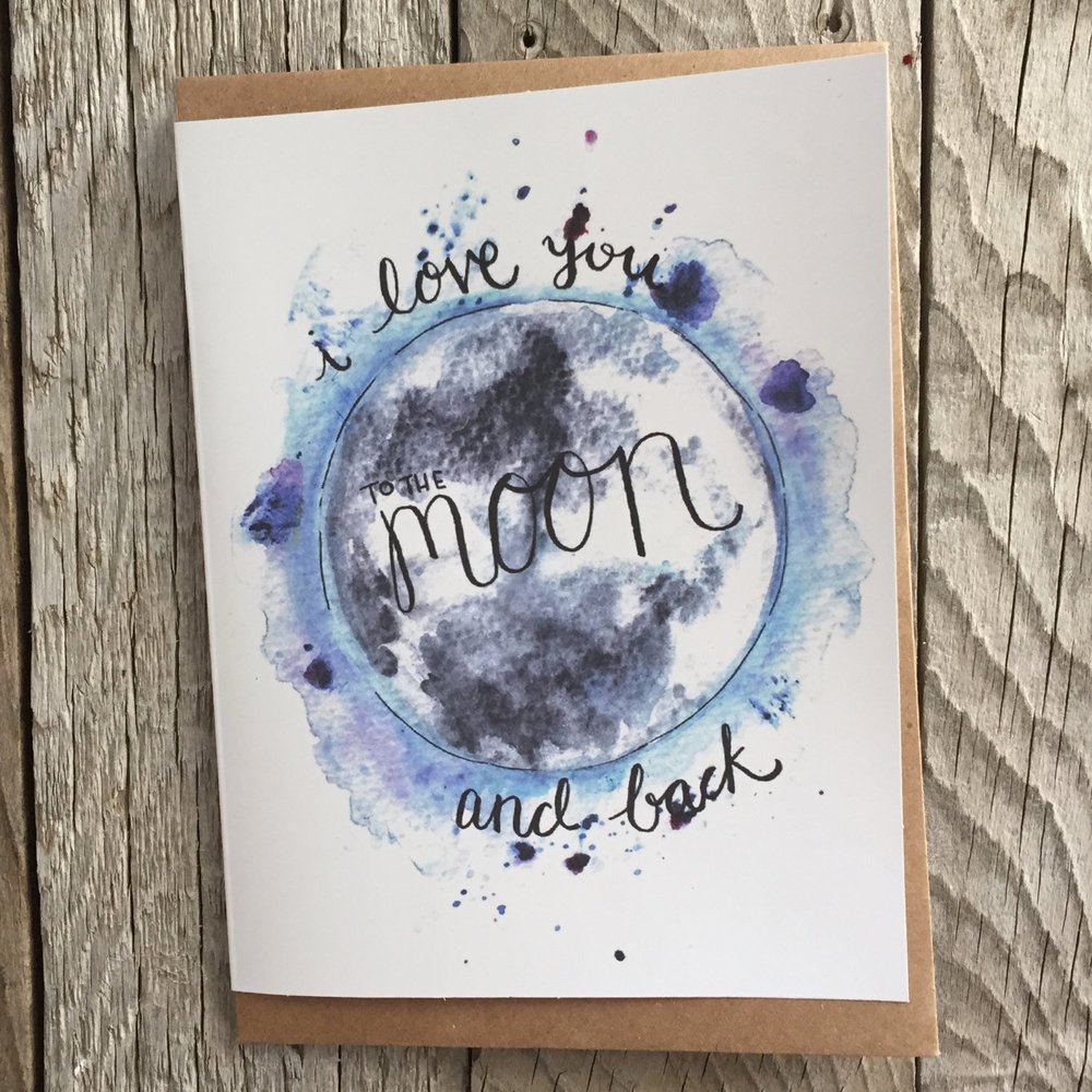 Love you to the moon and back Printable Watercolor Card Instant Download