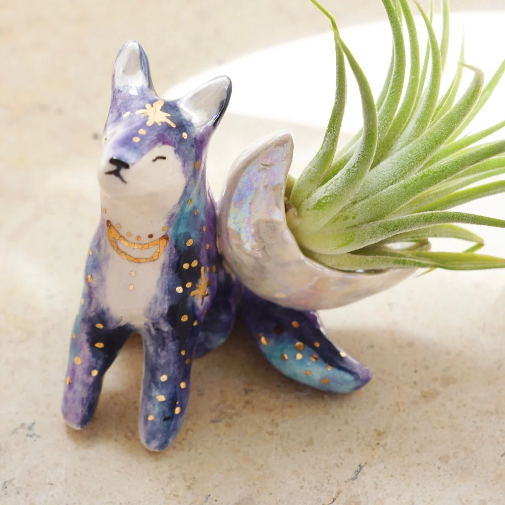Zen universe wolf air plant holder, wolf totem, ceramic plant pot