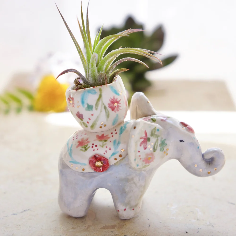 Boho elephant plant holder, elephant totem, ceramic plant pot, ceramic  elephant, boho art, spirit animal, clay spirit elephant  native
