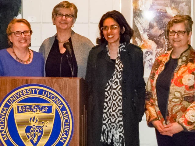 Stephanie Riolo (Honorable Mention), President Jackie Rybinski, Nina Ashraf Asmi (First Place), Joan Smykowski (Honorable Mention and Persistence co-chair)
