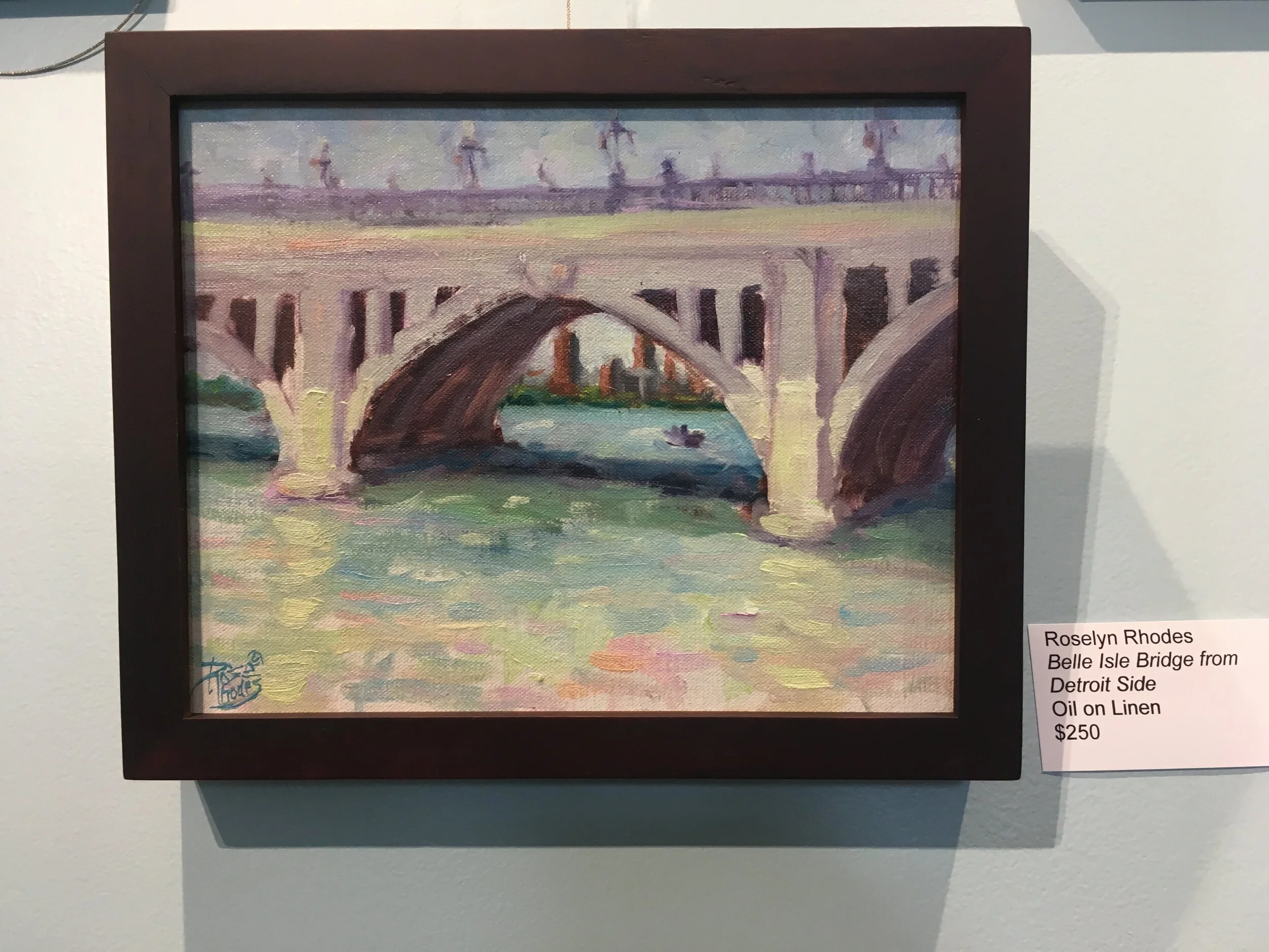 Roselyn Rhodes, Belle Isle Bridge from Detroit Side (oil on linen)