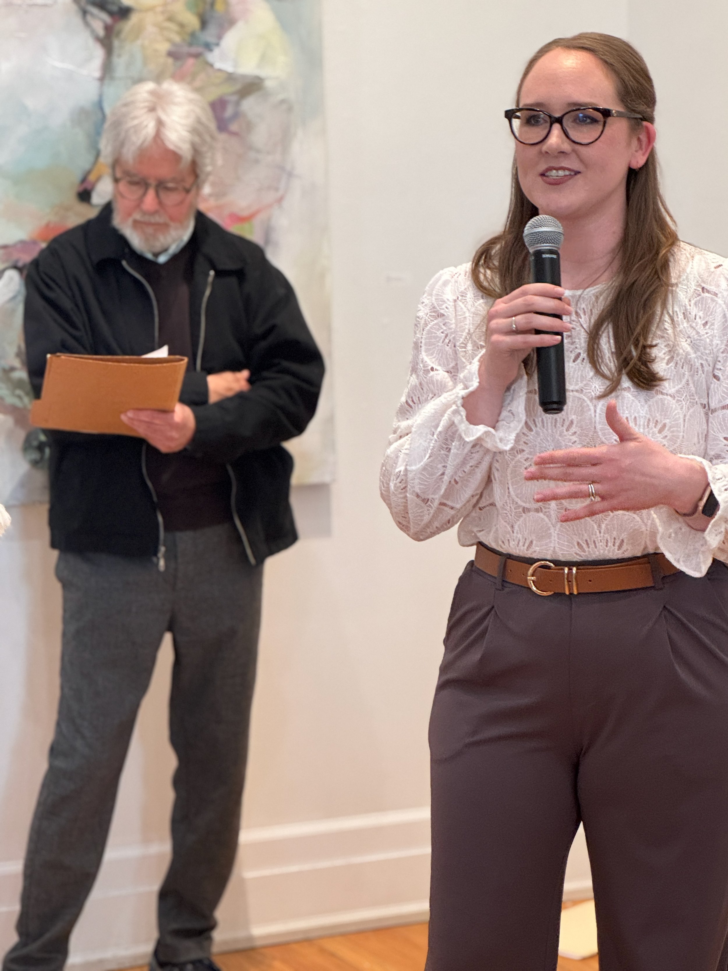 Stephanie Hazzard, juror for Emerging Artists, with Dan Keller, juror for the DSWPS member show