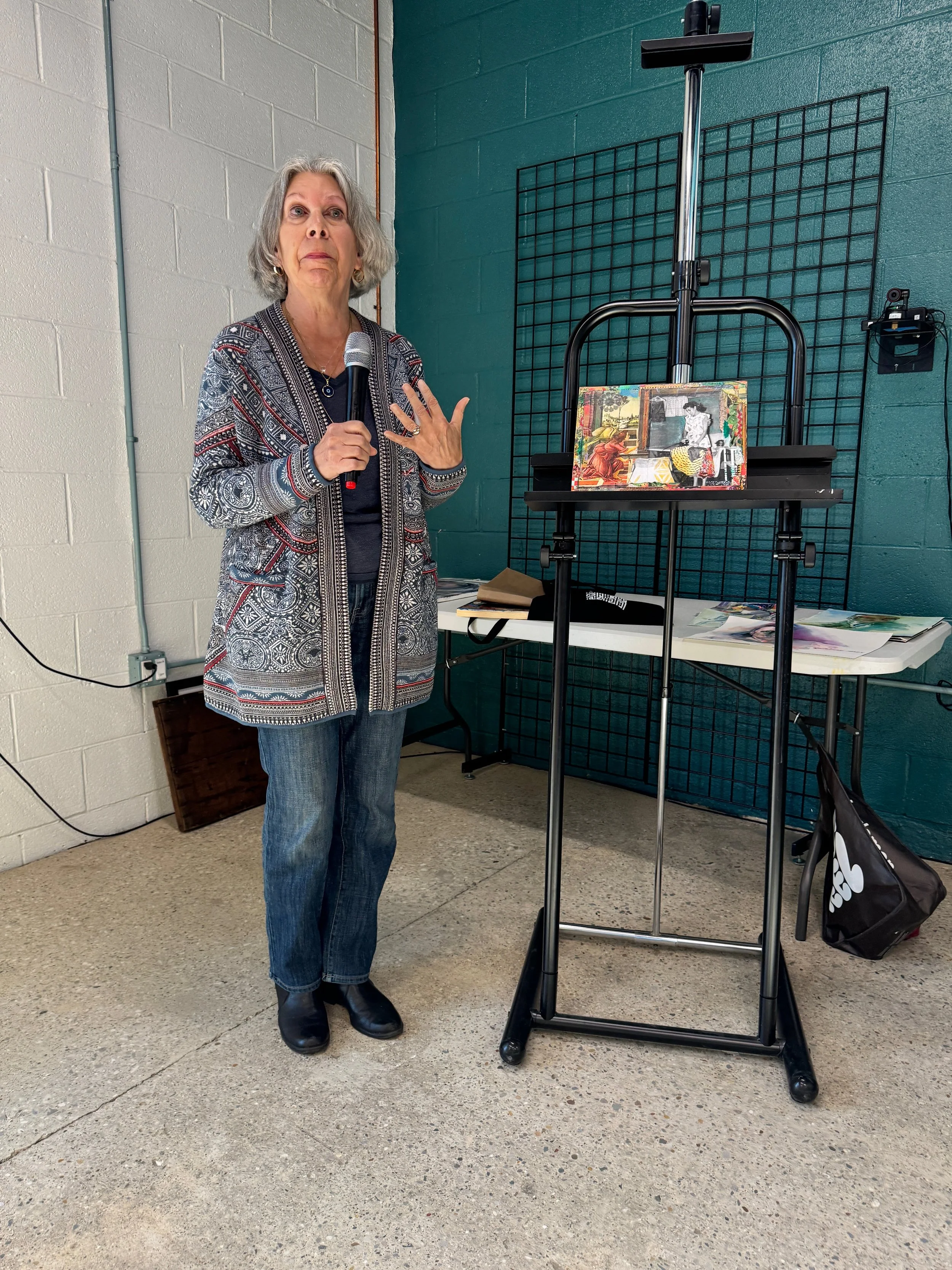  Jarie Saad Ruddy has been drawing on her memories of the material culture of her past (see: “Botticelli’s Angel Appears to my Mother on Ironing Day”) and on her Lebanese origins, represented in modern icons that incorporate family members. Sometimes