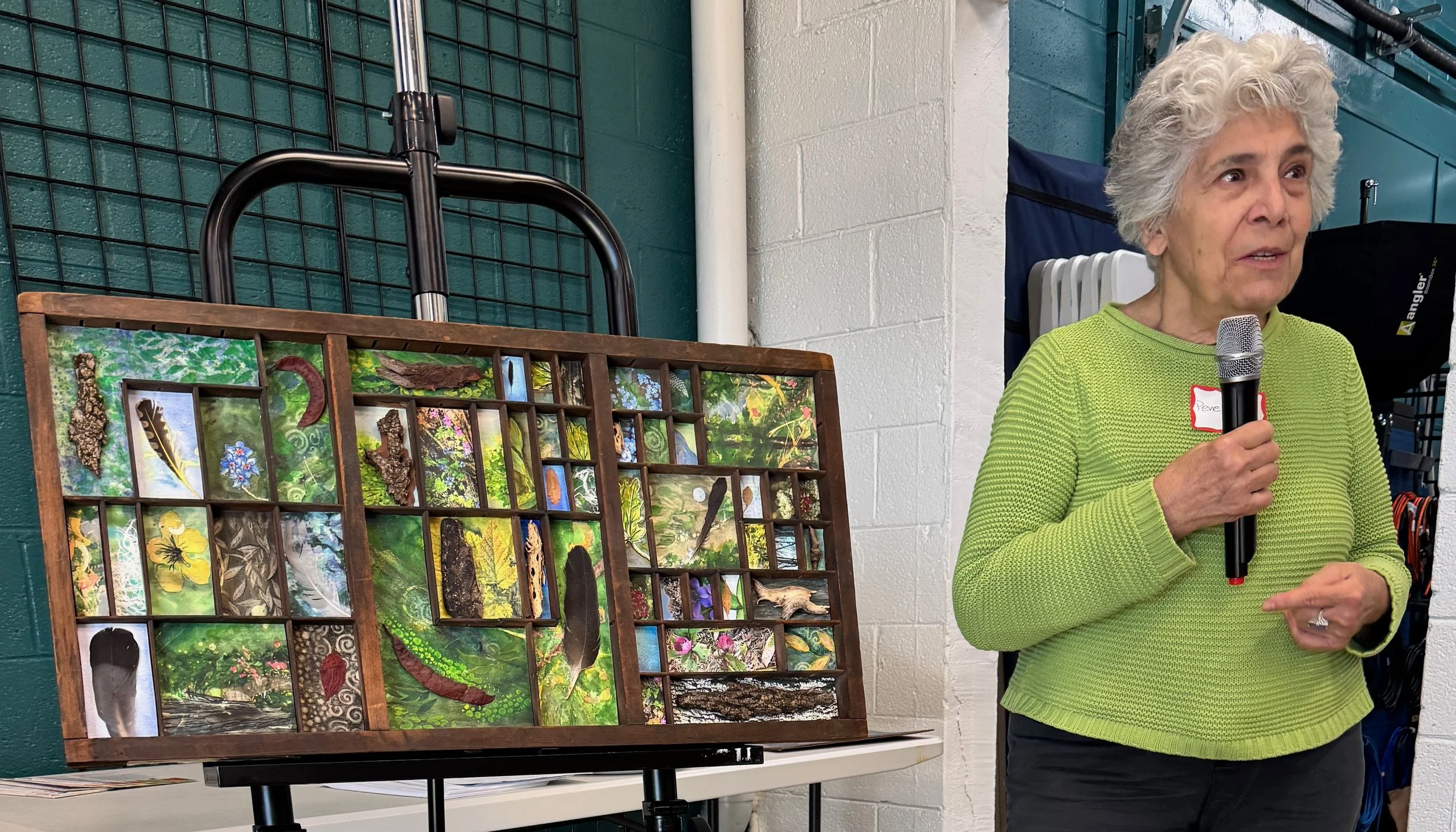  Penelope Trikes created this collage from memories of following a deer path at the back of her childhood home in the mountains of Virginia. The frame was formerly a print drawer holding moveable type.  