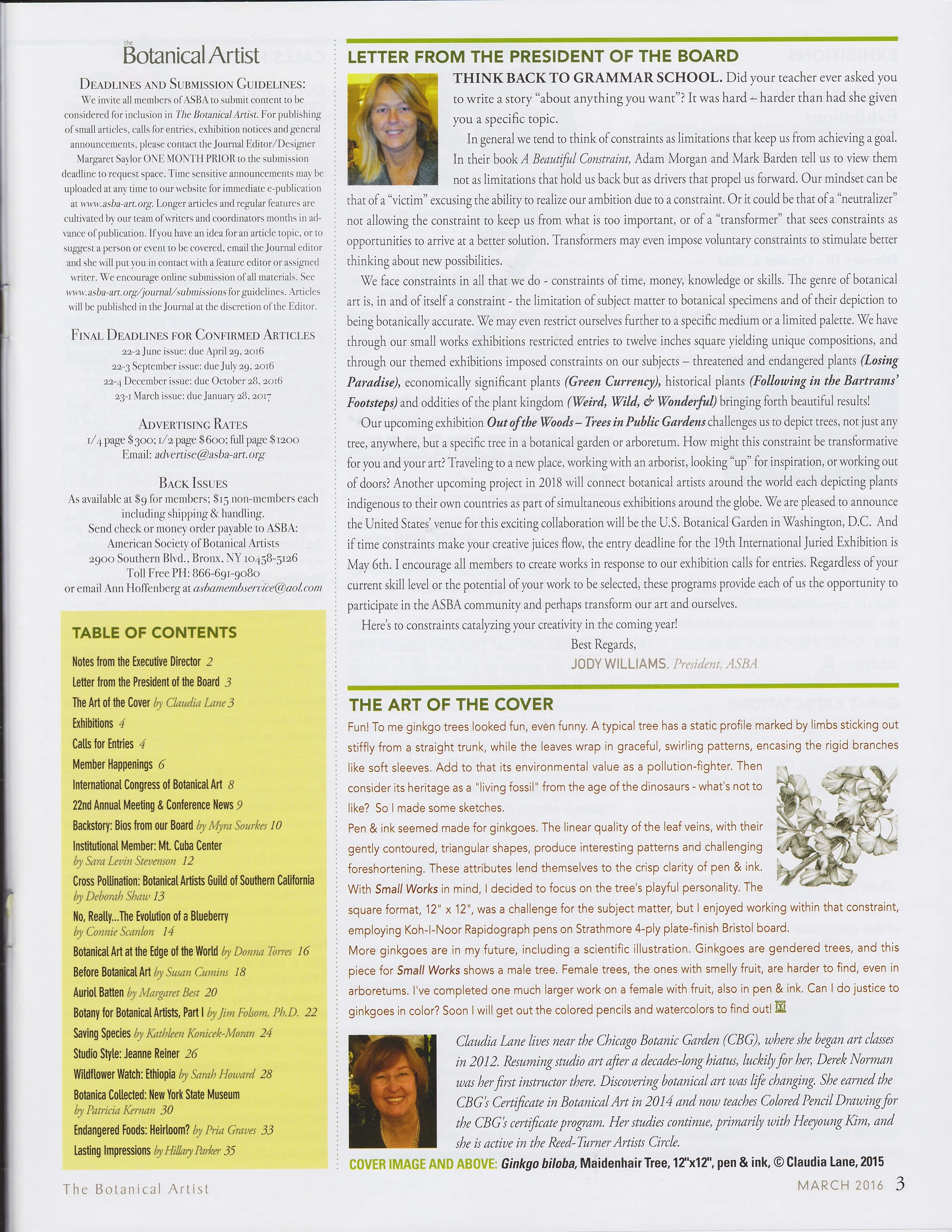 Inside page of ASBA Journal, describing my work.