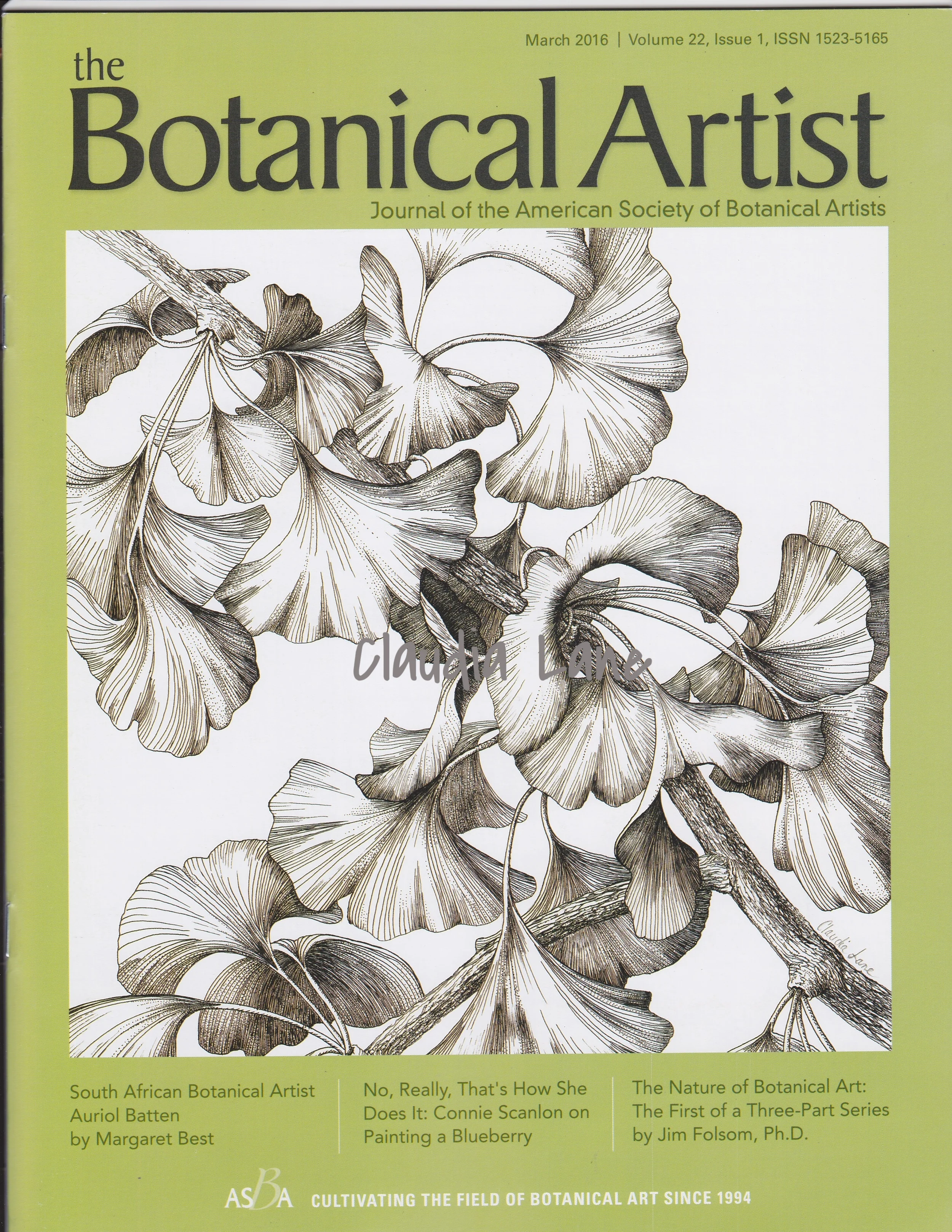 ASBA Journal with my ginkgo on the cover! 1st of four issues for 2016