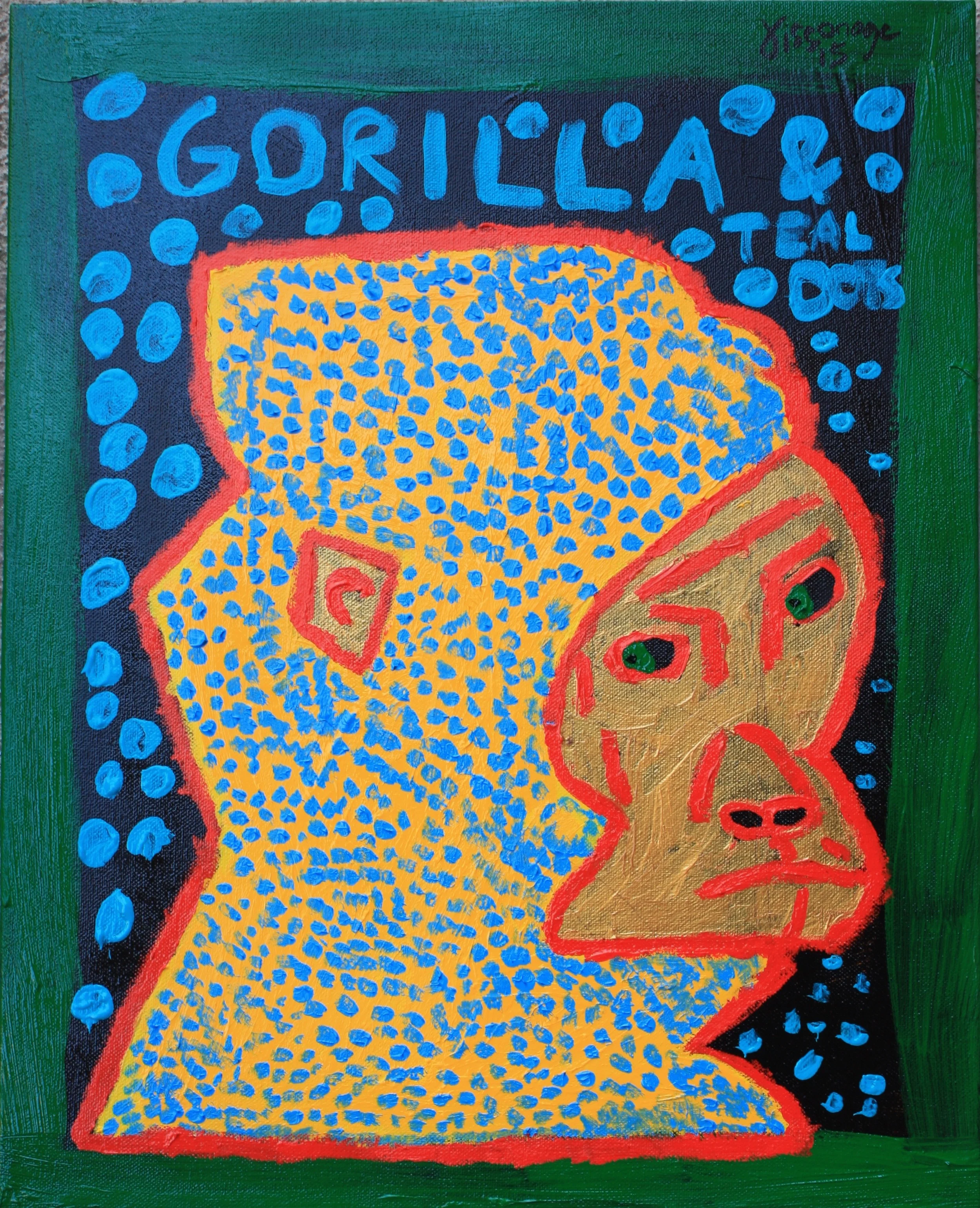 Gorilla & Teal Dots - 12x16 stretched canvas