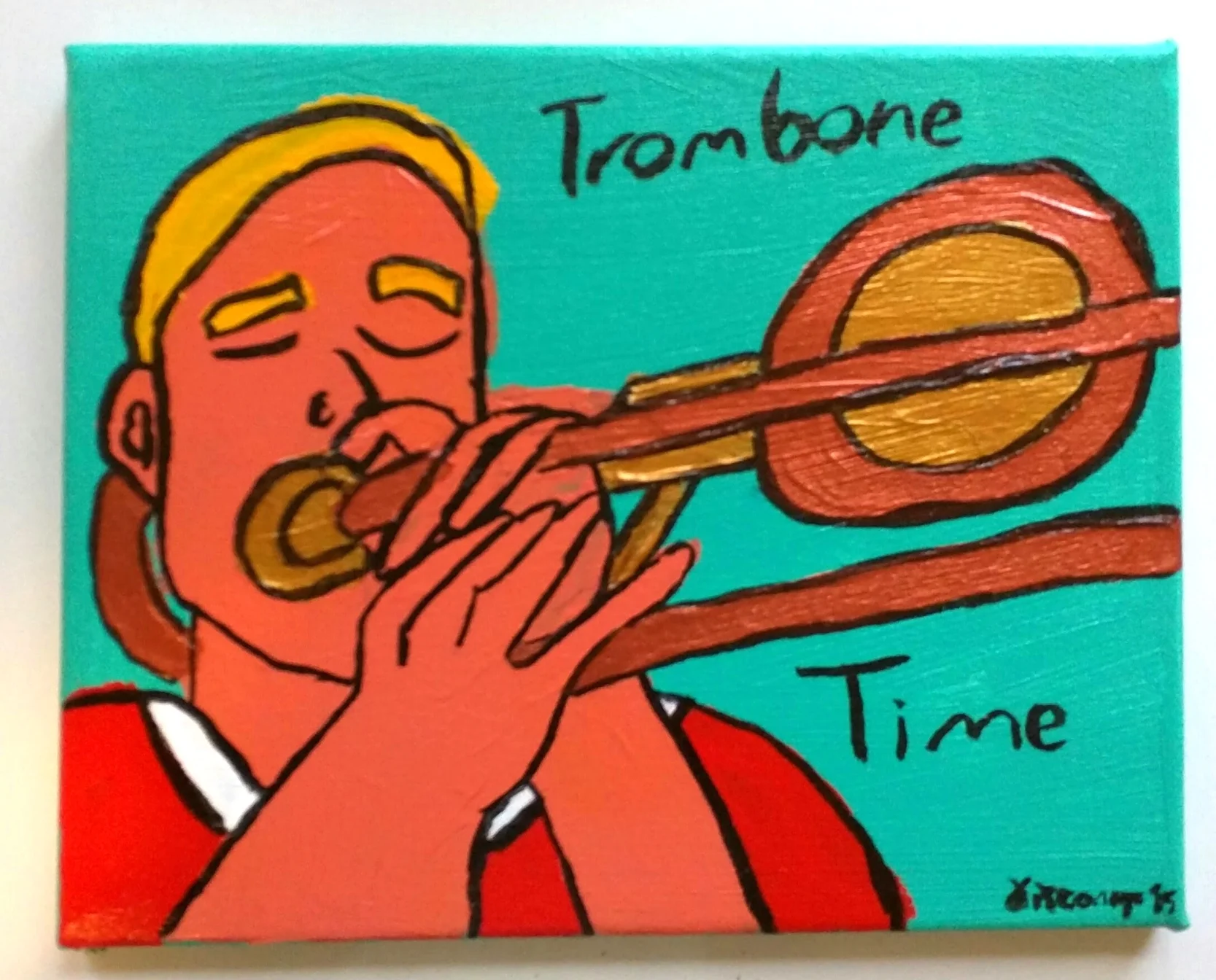 Trombone Time - acrylic and ink on 8x10 stretched canvas
