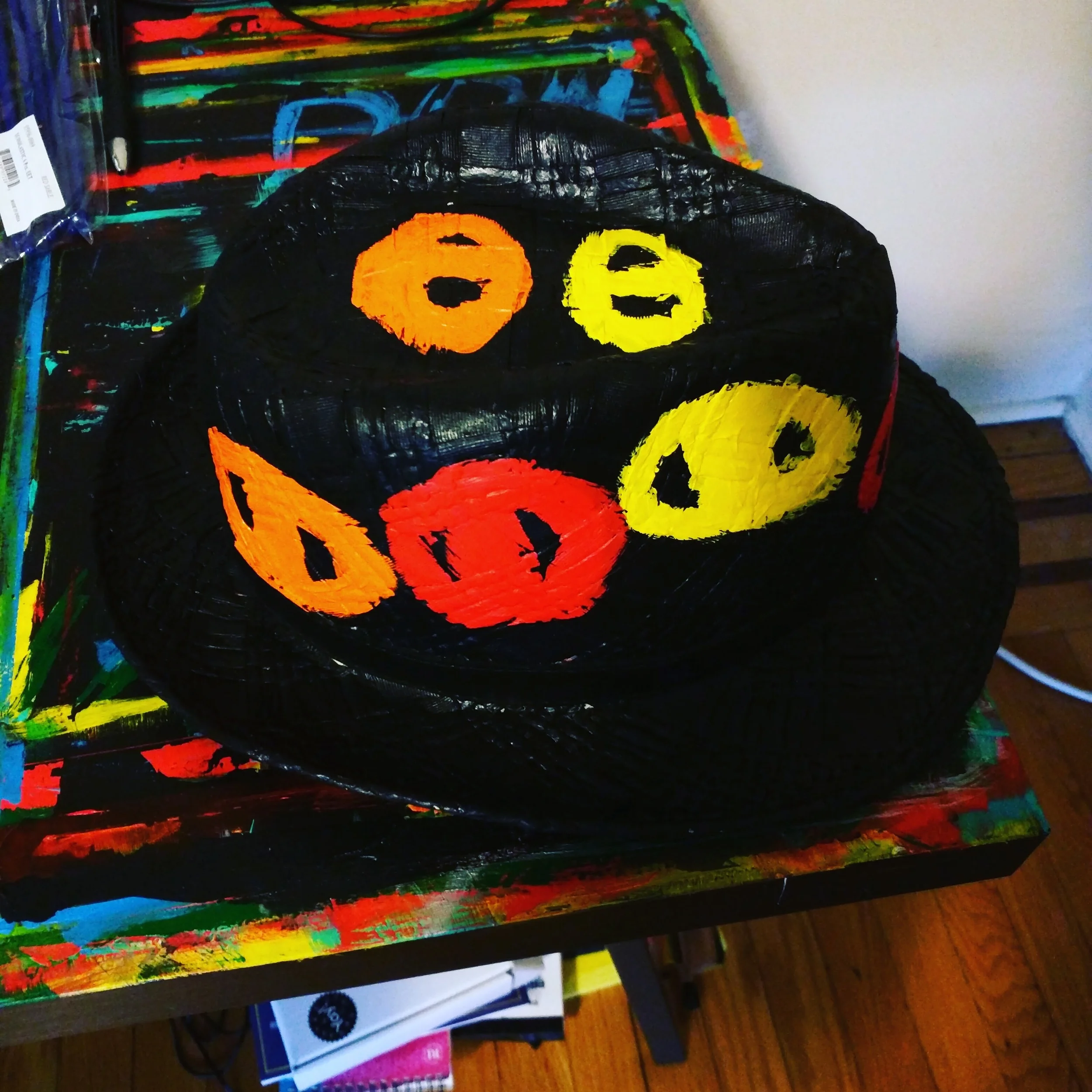Snouts - acrylic on a straw hat