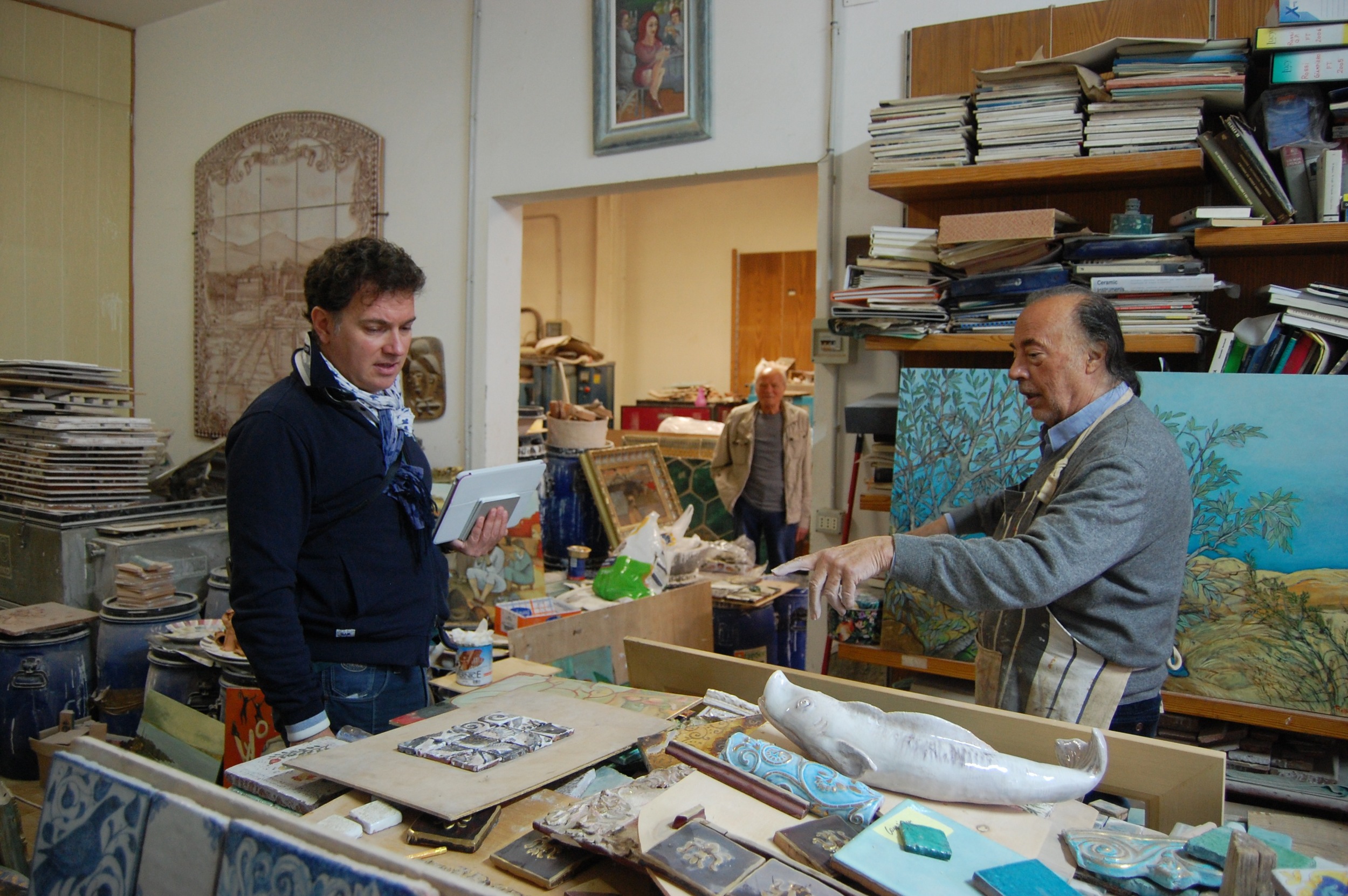 Gianpiero shows his work to Giorgio