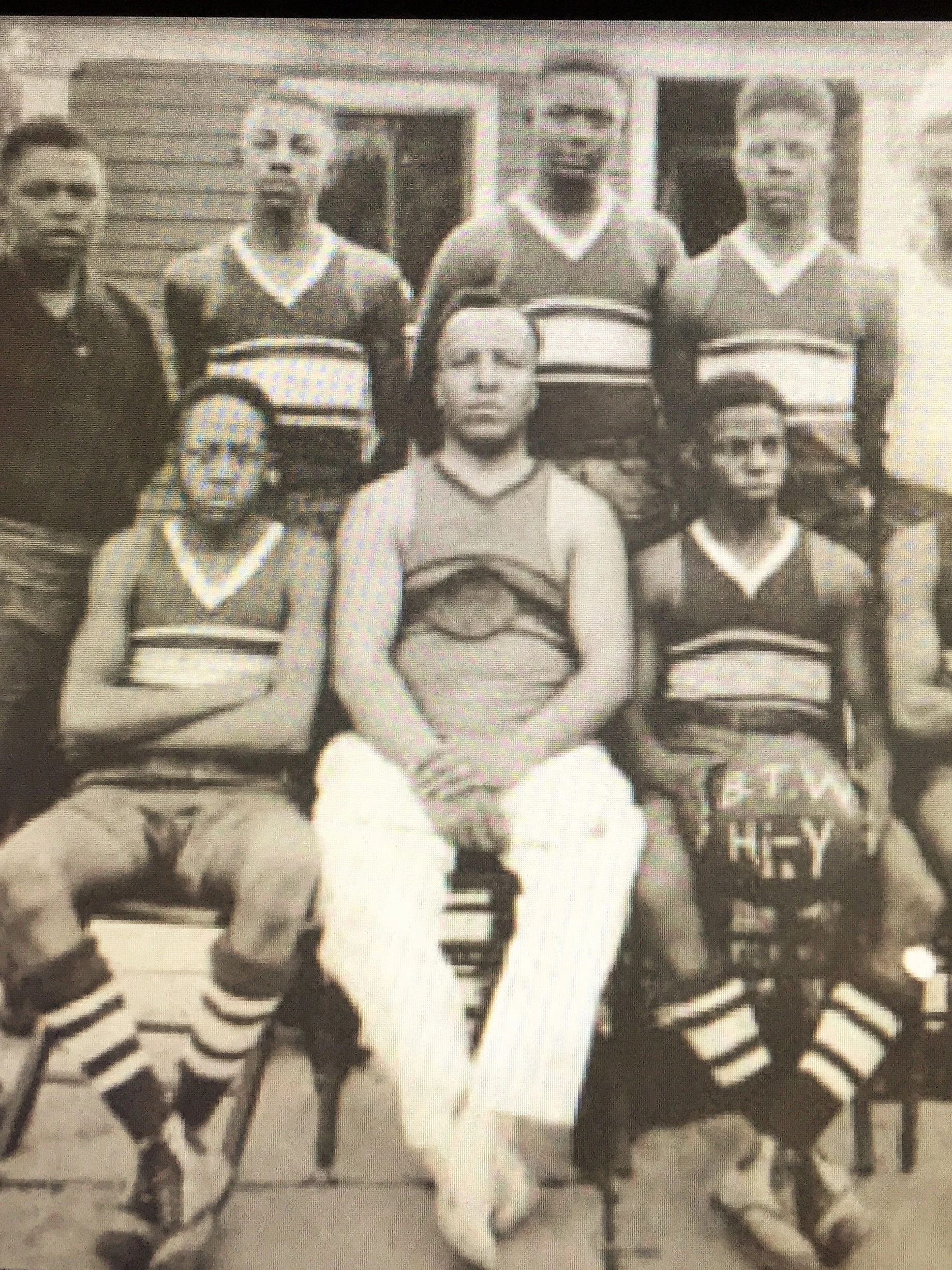 Hutcherson (bottom row, middle) sits for a photo with the hi-y group he began in Wichita.