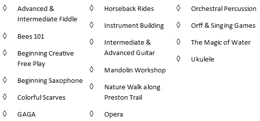 1:00 pm music, prairie & art classes