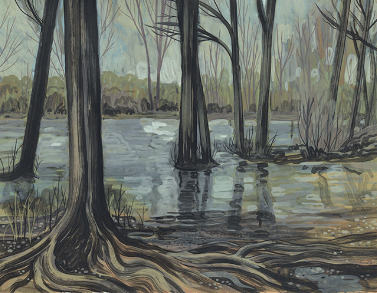 Chad Grohman,"Creek Trees" gouache,