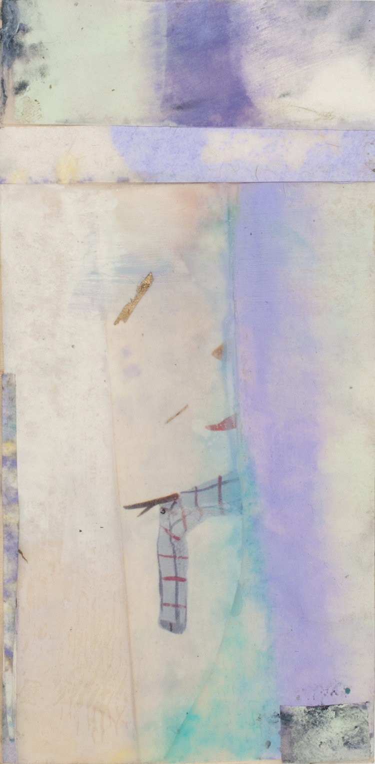 Sidone Roepke, Scarecrow ,Encaustic, various papers,9"x 5"$175