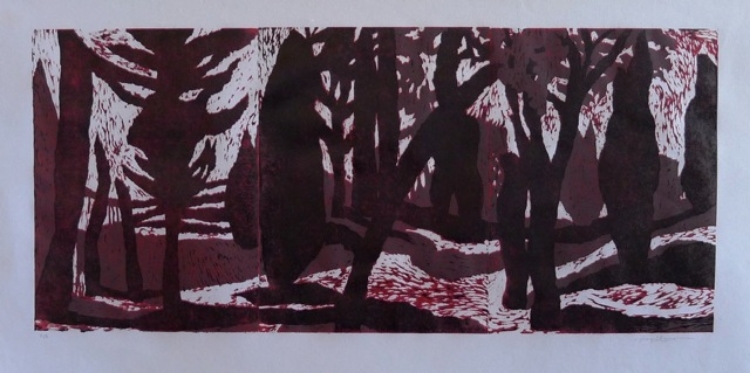 Carol Acquilano, "Moon in the Glade" reduction woodcut, $425.