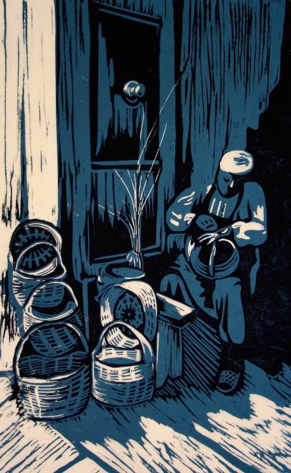 Eileen Kinley, Basket Weaver,lino cut, $100