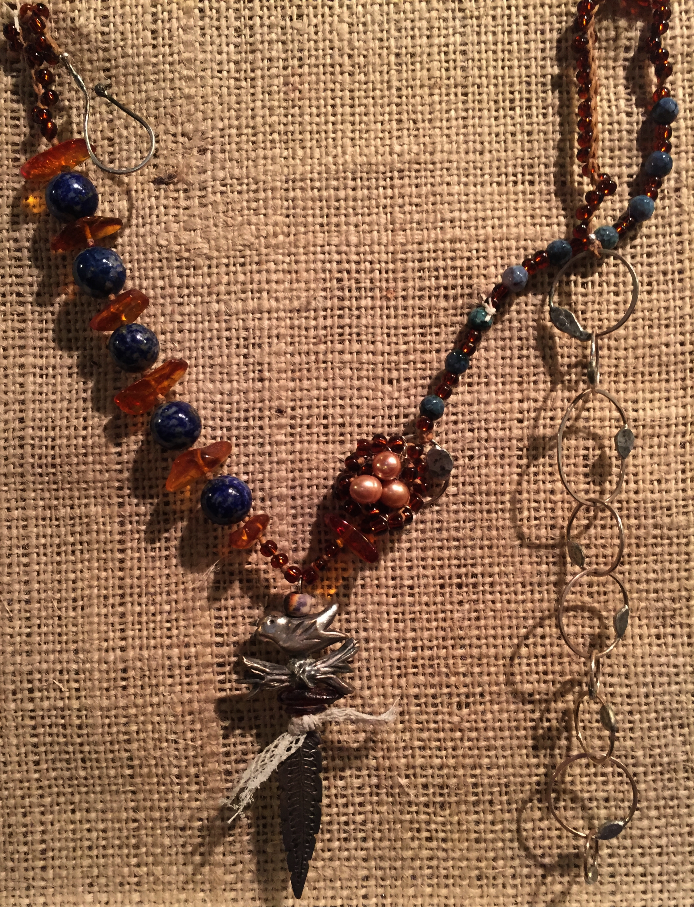 Tamara Stopinski, "Nest", hand sculpted fine silver, sterling, pearls and semi precious stones, $298 