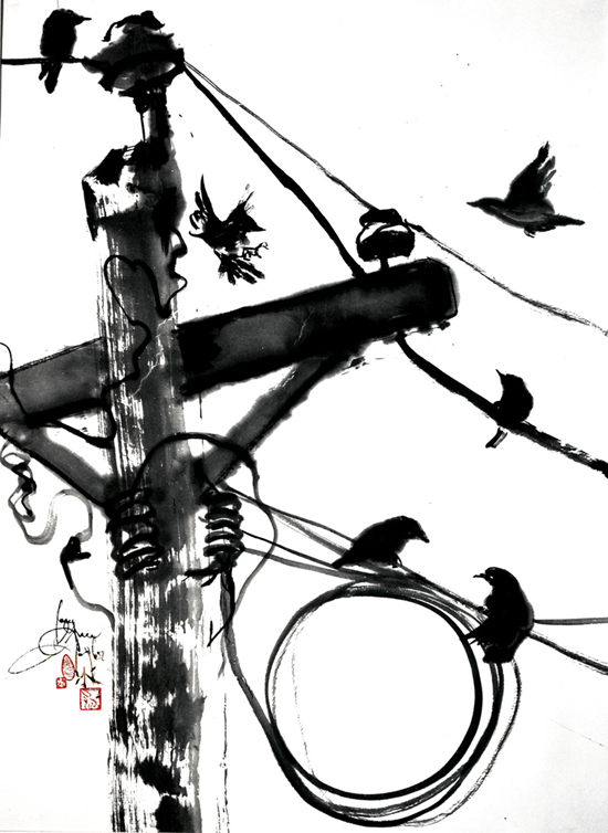 Jane Grace Taylor, Gathering , Ink, "20"x 30" $1800