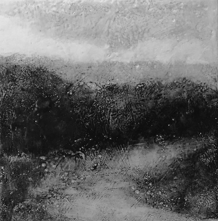 Kathryn Bevier, Pathway, Beeswak & Oil on Panel, 8"x8", $225