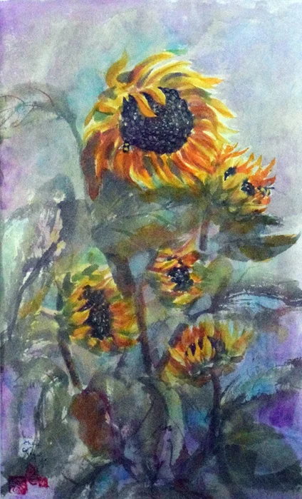 Jane Grace Taylor, Sunflowers and Bees ,Watercolor, $378.