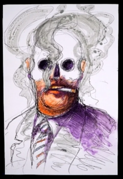 Bob Conge, Lobbyist for Big Tobbaco , W Monoprint, watercolor embellishment, 2400.