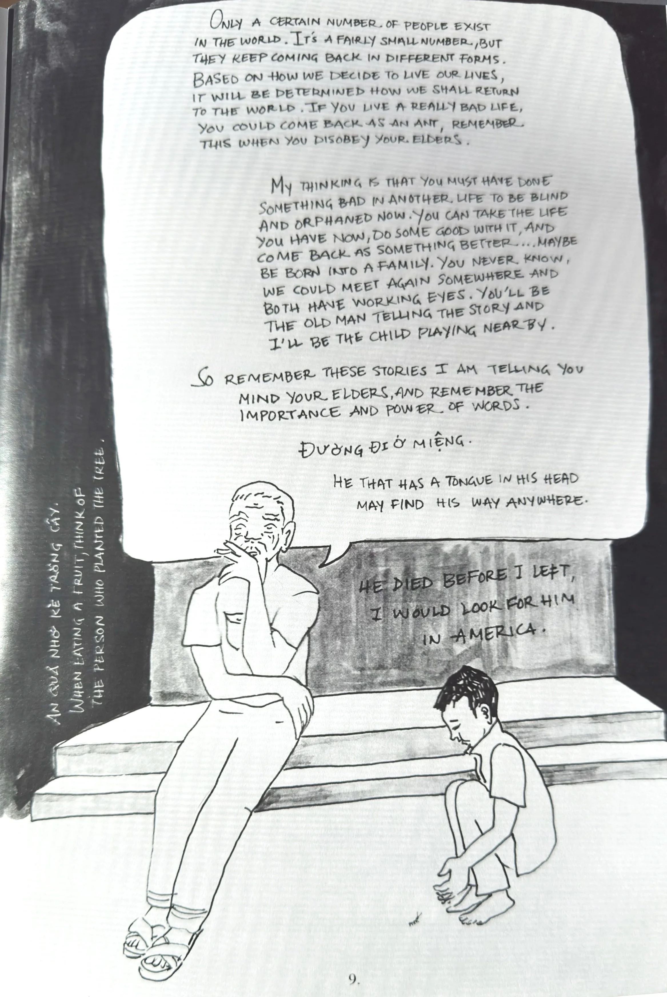 a child listens to an older man speaking