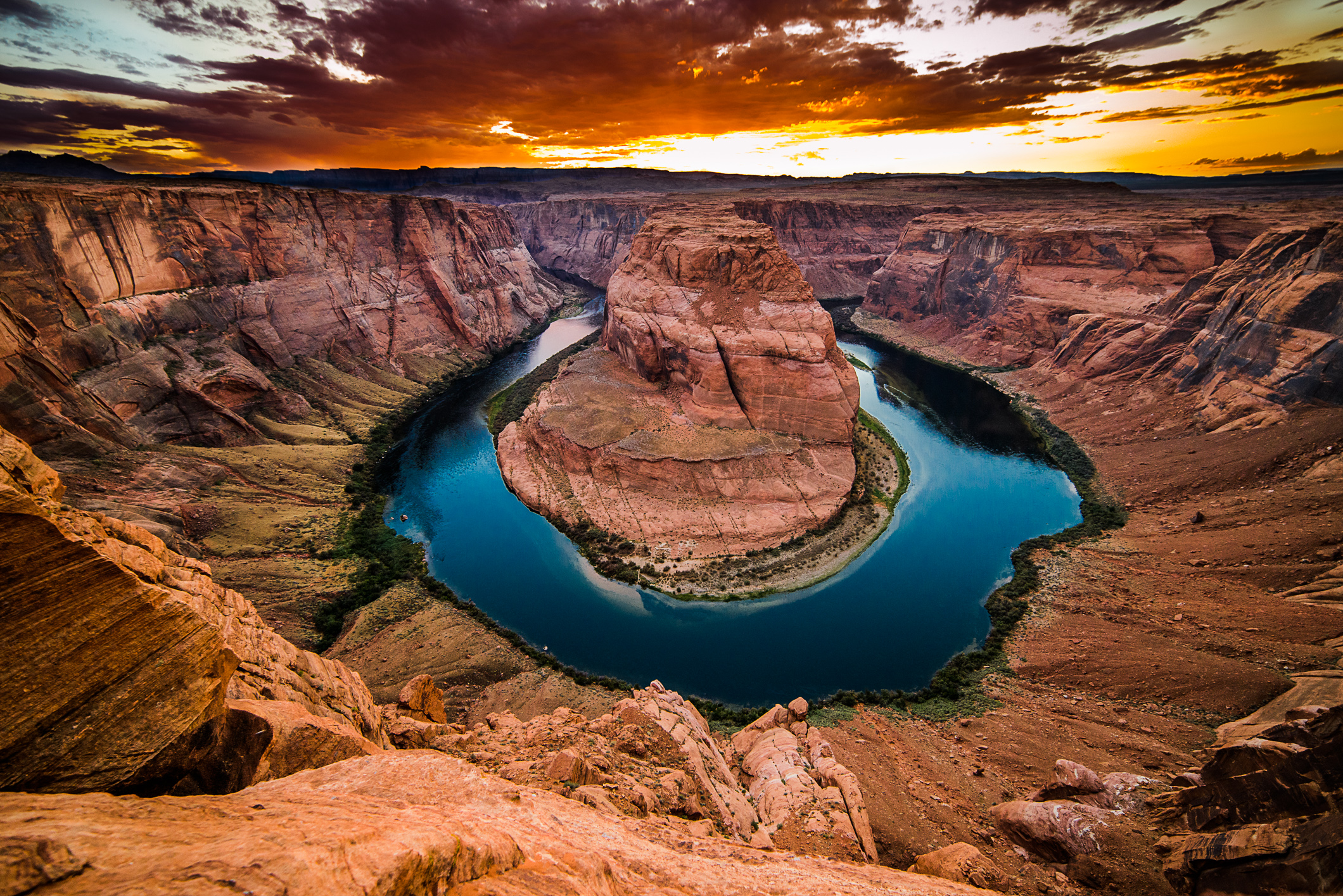 Weathering and erosion by the Colorado River carved this dramatic canyon out of the rock at Horseshoe Bend, in Arizona.