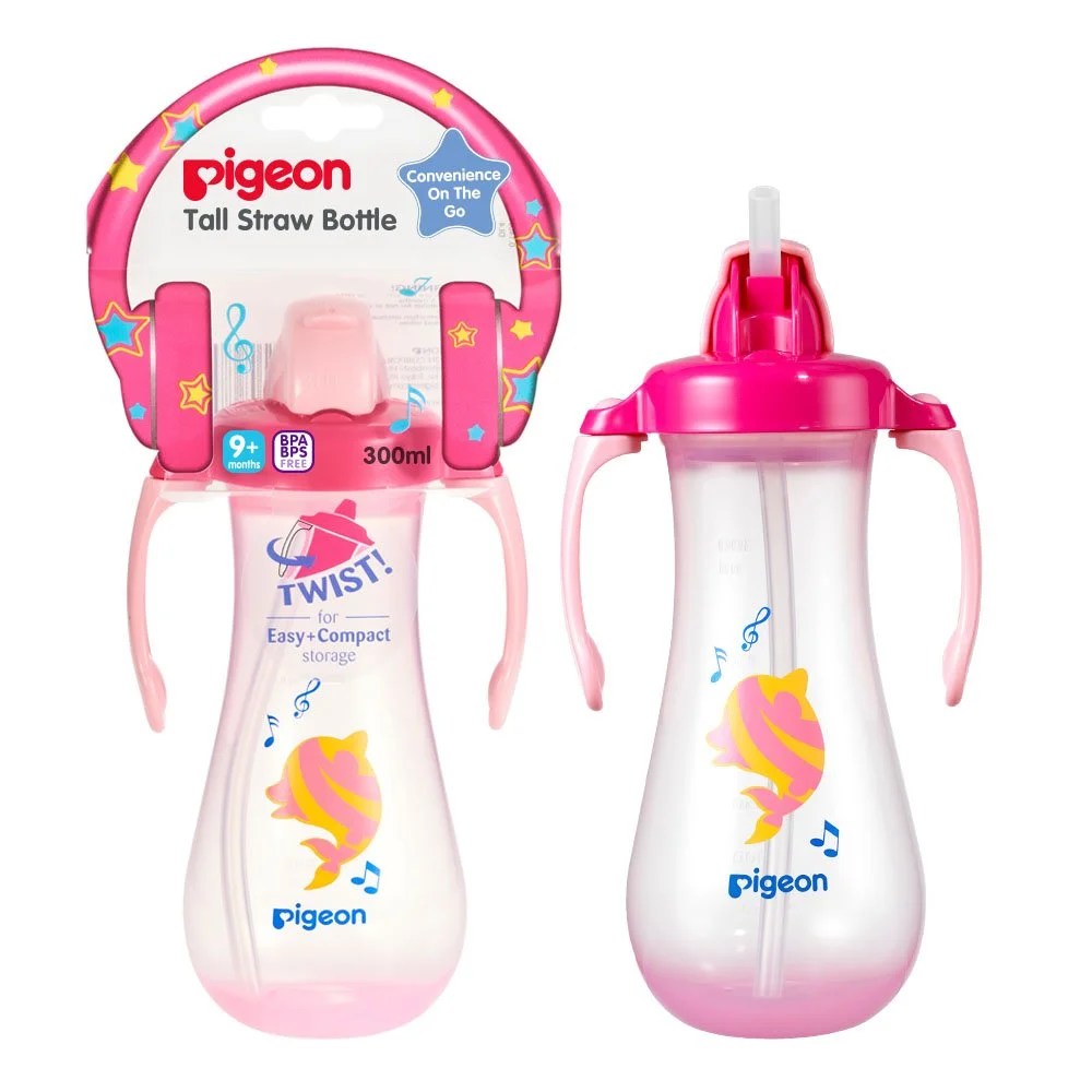 Pigeon Tall Straw Bottle Pink 9M+ 300 ml