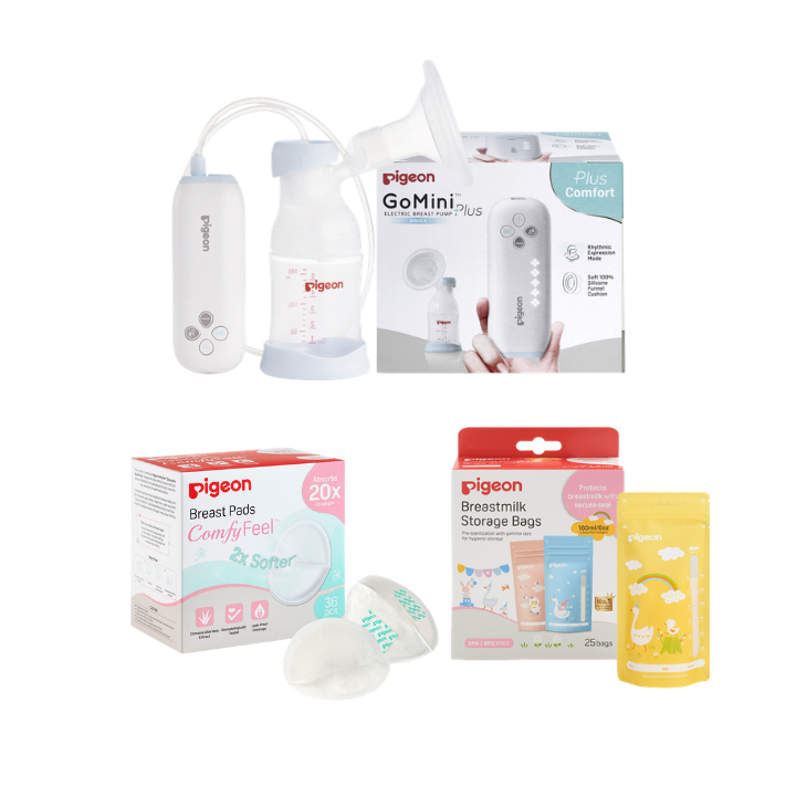 Pigeon GoMini Breast Pump + Milk Storage Bag + Breast Pads 36 Pcs Free