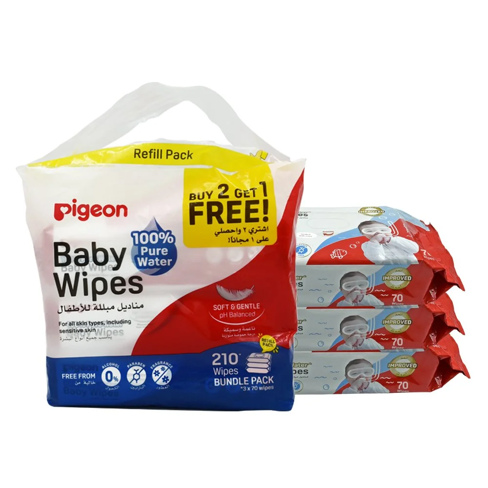 Pigeon Baby Wipes 100% Water 70 Pcs 2 in 1 Refill