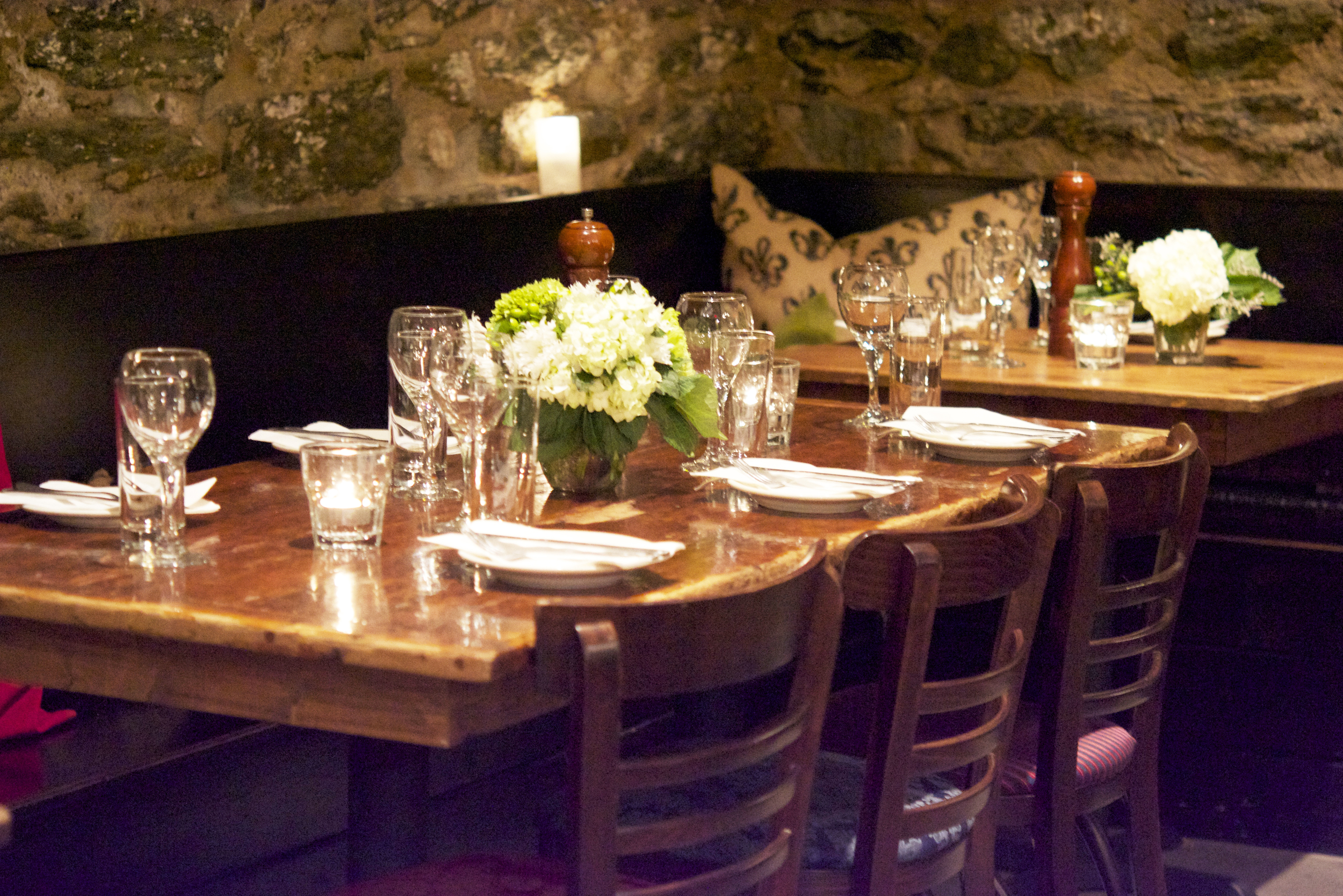 a table spread in the wine cellar